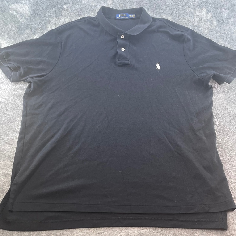 Polo Ralph Lauren Mens XXL Black Short Sleeve Cotton Polo Shirt White Pony Logo